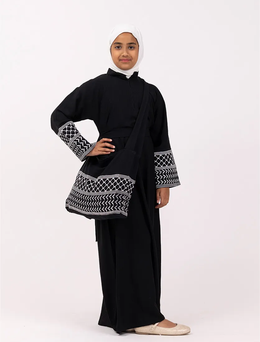 Girls Black Keffiyeh Basic Abaya